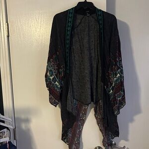 Forever 21 Black and Teal Patterned Cardigan